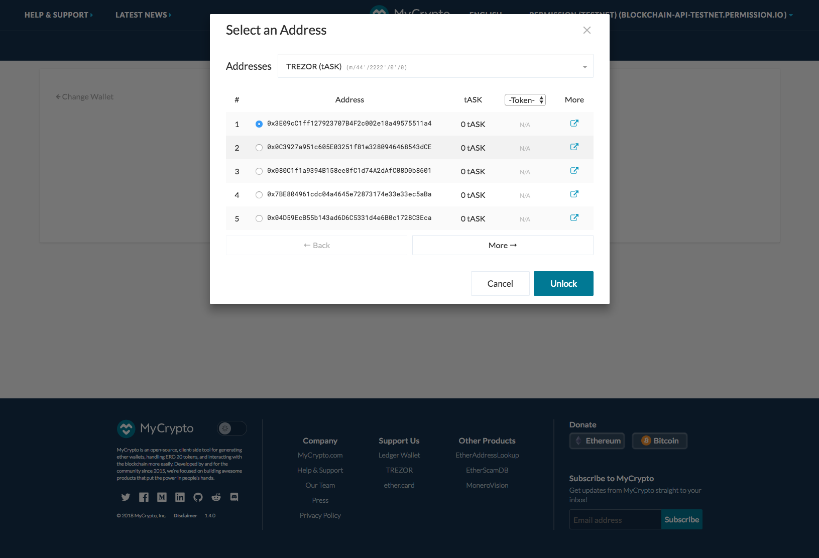 MyCrypto ASKT network